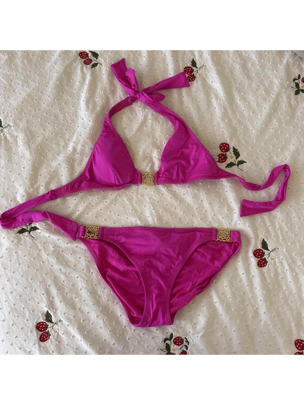Trina Turk Hot Pink Halter Bikini Set – Small Top / Medium Bottom